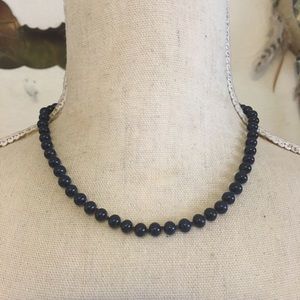 Vintage Monet navy glass pearl bead necklace